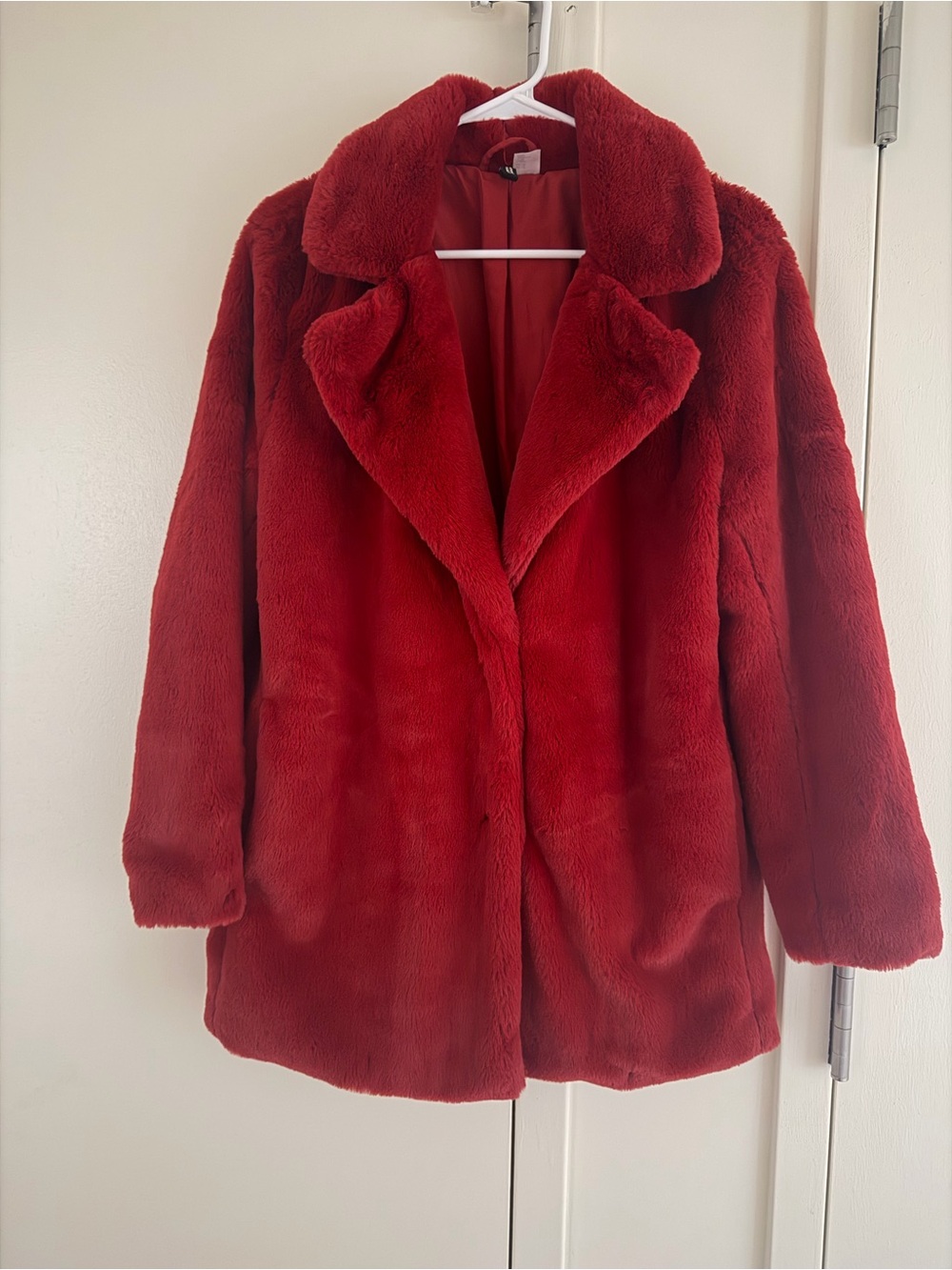 H&M Red Faux Fur Teddy Coat